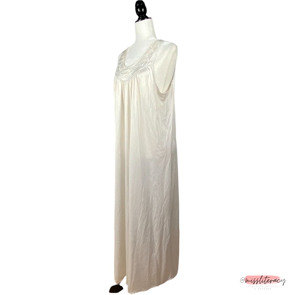 Vintage French Maid Silky Satin Chemise Slip Night Dress in Champagne Cream XXL - Picture 8 of 14
